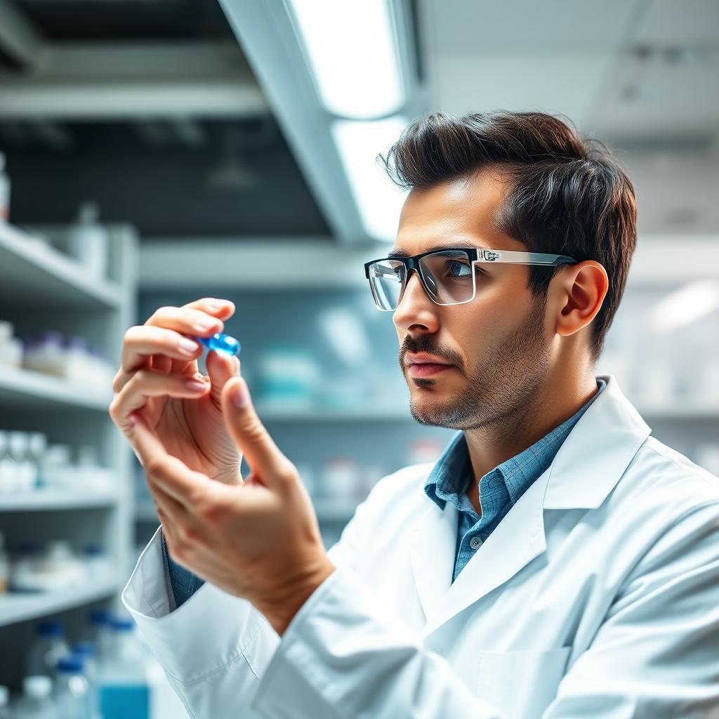 Scientist examining Gluco6 capsule